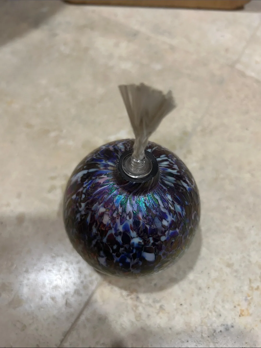 Handblown Glass Oil Diffuser Orb in Iridescent Blue-Purple Carnival Glass